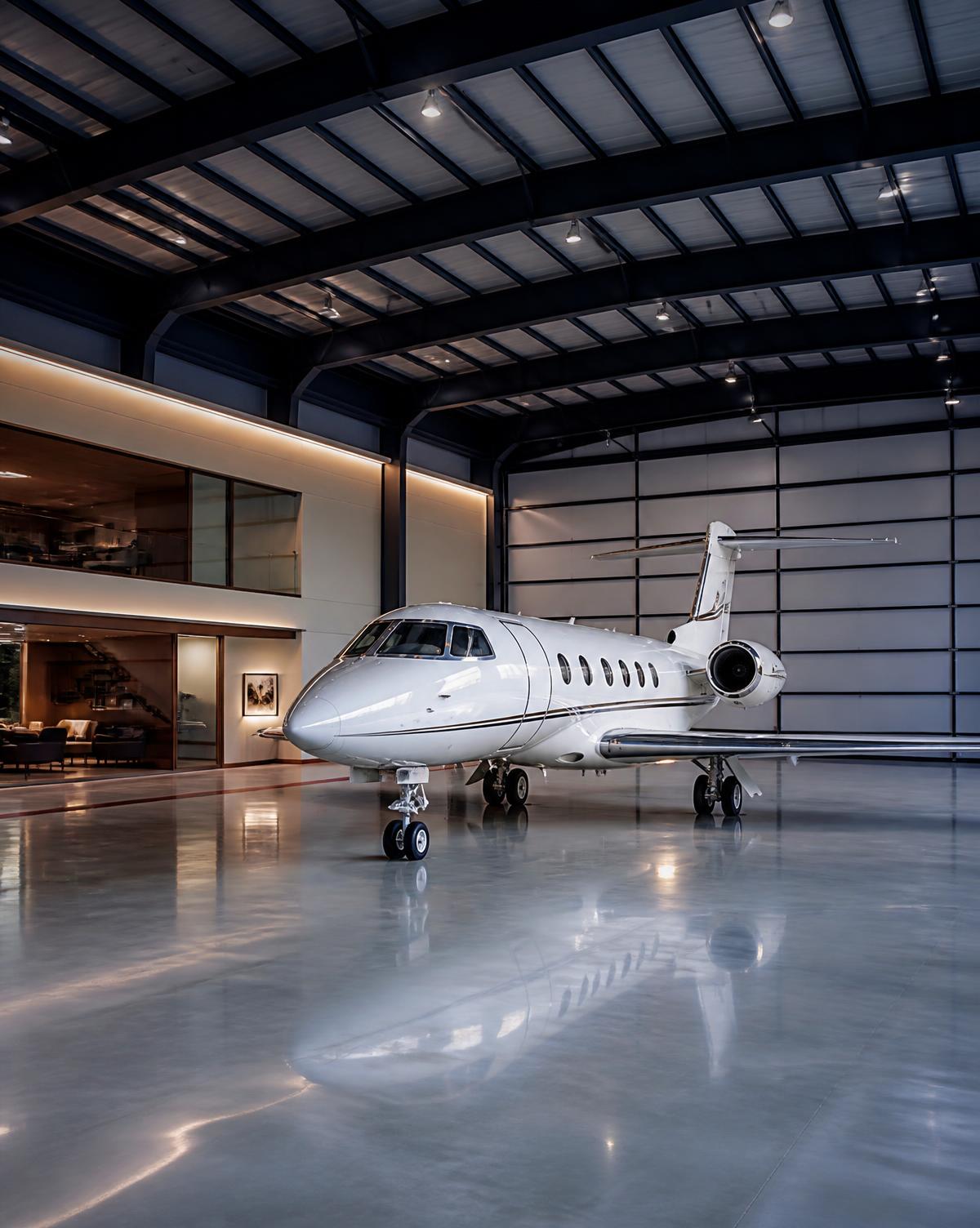 Hangar privativo com jato executivo